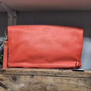 Alberta Di Canio Coral Leather Fold Over Clutch NWT